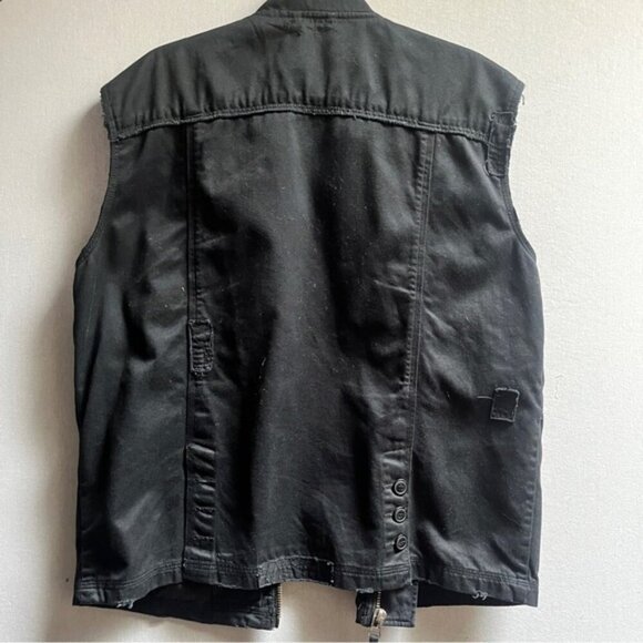 Red Squad fringe distressed black denim cotton vest Sz L - Picture 2 of 13